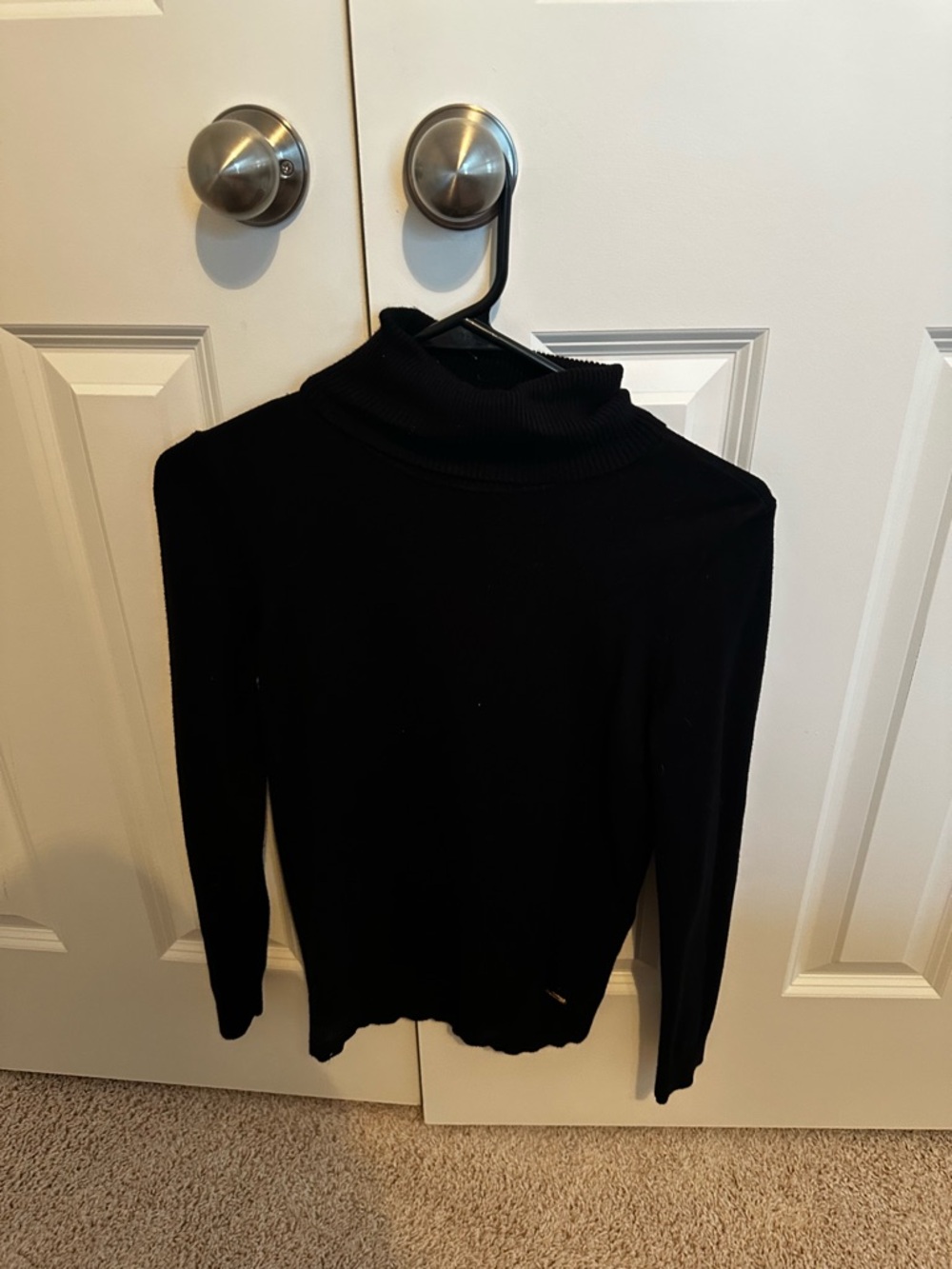 Calvin Klein Black Knit Top with Gold Logo Plaque